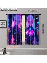 2pcs, Curtain Set  plane printing Vibrant Cyberpunk Anime Girl Durable 100% Polyester Fabric (without rod) Holiday Ldeal for 60×150cm