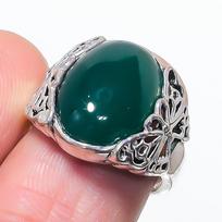 Natural Green Onyx Gemstone 925 Sterling Silver Jewelry Ring Size 7 AR-17263