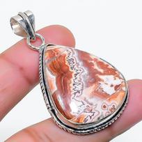 Natural Laguna Lace Agate Gemstone 925 Sterling Silver Pendant 1.97  AP-14736