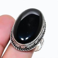 Natural Black Onyx Gemstone 925 Sterling Silver Jewelry Ring Size 9 AR-17977