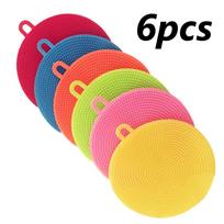 6Pcs Silicone Cleaning Brushes Soft Silicone Scouring Pad Washing Sponge Dish Bowl Pot Cleaner Washing Tool Kitchen Accessories 6Pcs Random Color