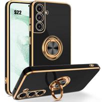 Silicone Case - Booling - for Samsung Galaxy S22 - 360° Rotating Ring Stand - Black - Flexible juoda