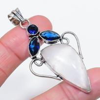Natural Selenite, Topaz Gemstone 925 Sterling Silver Jewelry Pendant 2.60  j7K71
