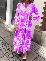 2024 Women's Stand-up Collar Flare Sleeve Print Summer Dress L