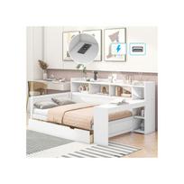 Sofa-lova - MUVOE - 90 x 200 cm - Balta - USB jungtis - 2 stalčiai daiktams laikyti balta