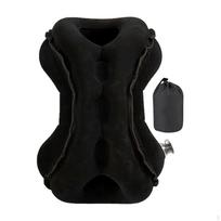 Inflatable Travel Pillow Head Neck Support Portable Ergonomic Cushion Airplane for Black with Bag black