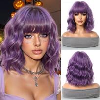 Rožiniai Violetiniai Mėlyni Garbanoti Banguoti Sintetiniai Perukai su Kirpčiukais Moterims Spalvingi Vakarėlių Cosplay Natūralių Plaukų Perukai Atsparūs Karščiui Naudoti