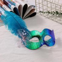1 Pcs Masquerade Feather Sexy Venetian Mask Women For Face Multi Color Princess Mask Sexy Half Hallowmas Feather Masks Decor mėlyna
