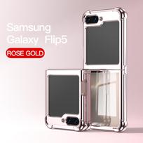 Compatible Samsung Z Flip7 Electroplated Transparent Drop-proof Case Z Flip7 rožinio aukso spalvos