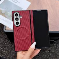 Skirta Samsung Galaxy Z Fold 8 Ultra dėklas Prabangus Atsparaus Pluošto Tekstūros Magnetinis Smūgiams Atsparus Dangtelis Z Fold8 Ultra Dėklui Funda Galaxy Z Fold 8 Ultra raudona