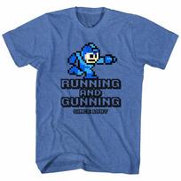 Mega Man Running And Gunning Royal Heather Adult T-Shirt XXXL