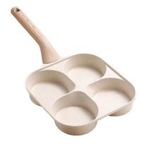 4-Cup Nonstick Egg Pan 4-in-1 Breakfast Pan with Wooden Handle Fast Heating Aluminum Omelette Skillet Pancake Eggs Burger Bacon Frying Pan smėlis