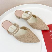 With Heel Shoes Sexy Women's Mules Slippers and Ladies Sandals Pointed Toe Slides Summer Footwear Pvc H Sandal Stylish Sale Vip 36