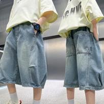 Vasaros Laisvi Tiesūs Lanko Formos Džinsiniai Šortai Paaugliams Elegantiški Vienspalviai Mėlyni Džinsiniai Šortai Vaikams Kapri Kelnės Amžius 5-14 M. 120 mėlyna