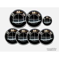 modifix_co_uk BMW PILNAI JUODAS Emblemos Ženklelis 7 vnt. Rinkinys: Priekinis + Galinis + Centriniai dangteliai + Lipdukas