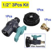 3Pcs set 1Pc IBC water tank adapter+1Pc garden watering ball valve+1Pc copper nipple connector, drip irrigation accessories