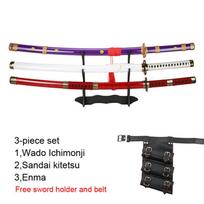 Roronoa Zoro Trijų dalių Katanų Rinkinys Rankų Darbo Shusui Enma Kitetsu Kardai Su Nemokamu Stovu ir Diržu Cosplay Rekvizitas red