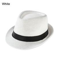 Summer Beach Gangster Cap Straw Panama Cap Cowboy Fedora Hat Sun Hat Jazz Dress Hat balta