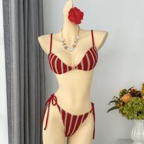 European and American Sexy Striped Neck Strap Beach Vacation Ins Wind Tube Top Bikini Split Swimsuit 2026 S
