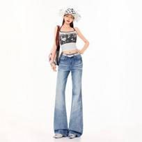 Spring Summer Pleated Vintage Floor Micro Flare Denim Pants For Ladies Casual Pants Oversize Denim Trousers XS
