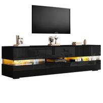 Moderni juoda blizgi TV spintelė, su LED apšvietimu, 2 durys, 1 stalčius, tinkama 70 colių televizoriui, 160 x 39 x 45 cm