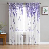 Levandų salos gėlių šifono permatomos užuolaidos gyvenamajam kambariui miegamojo namų dekoravimui langų galios tiulio užuolaidos 135W x 114H(cm) white