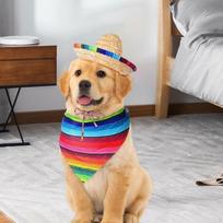 Sombrero for Dogs, Straw Hat, Mexican Bandana, Funny Cute Photo Props Costume, Pet Triangle Bib