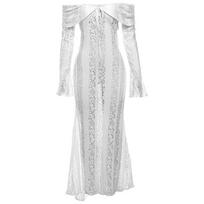 Autumn and Winter New Women's Clothing One-shoulder Sexy Long-sleeved Off-shoulder Lace Hollow Slim Fishtail Skirt S balta
