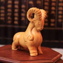 Cliff Cypress Hand-Carved Mountain Goat & Sheep Zodiac Figure - Solid Wood Home Decor