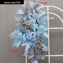 Wedding Flower Arrangement: Pomelo Leaf Forest-Style Red & Champagne Floral Art for Aisle and Background Decor ežero mėlyna spalva