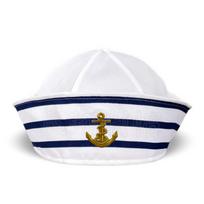 Blue Striped Sailor Hat & Bandana Set - Role-Playing Captain Hat for Yacht Party Fun One Size white