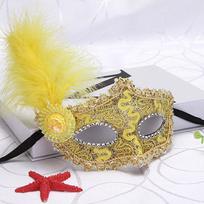 1pc Sexy Ladies Masquerade Ball Mask Feather Mask Christmas Mask Halloween Mask 18 * 23cm geltona