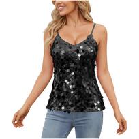 Women's Fashion Sequined Strappy Sexy Casual Tank Top Sleeveless Top L juoda
