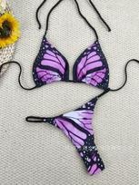 New swimsuit braided bikini butterfly split swimsuit sexy thong original bikini S violetinė