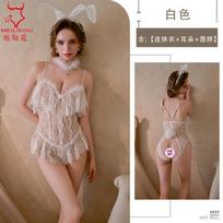 Sexy pajamas women's French spring and autumn models, high-end lace free suspender one-piece underwear bunny girl set One size fits all