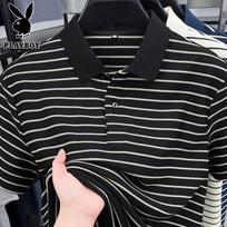 PLAYBOY Men's Striped Short Sleeve Polo Shirt 54 juoda