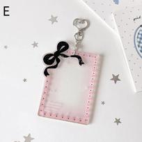 Transparent Glitter Acrylic Photocard Holder Sweet Bow Heart Keychain 1Pcs Small Size for Kpop Concert Souvenir A gray