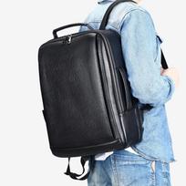 Genuine Leather Men Business Backpack Large Capacity Laptop Travel Rucksack juoda