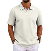 Classic Solid Color Polo Shirt Slim Fit Short Sleeve Business Casual Collared Top Button Placket Comfortable Fabric for Men and Women L smėlis