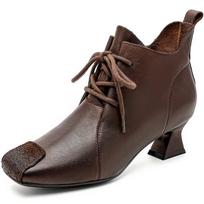 GKTINOO Women Genuine Leather High Heels Autumn Winter Ankle Boots Square Toe Zipper Elegant Short Boots Women's Shoes 35