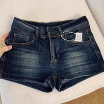 Women's Denim Shorts  Summer Sexy Low-Waisted Skinny Elastic Jean Short Pants Woman Vintage Y2K Streetwear Shorts XXS tamsiai mėlyna spalva