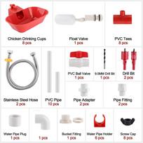 Automatinė paukščių girdymo sistema: Pilnas integruotų vištų girdyklų komplektas 54-piece set white
