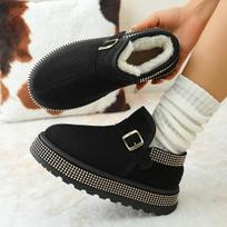 Women Boots 2025 New Sexy Thick Bottom Ankle Boots Metal Rivet Decoration Furry Snow Boots Women Warm Short Plush Slip on Shoes 36 juoda