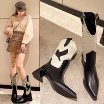 Pointy Boot Denim Women's Shoes Winter Footwear Sexy Thigh High Heels High Sexy  Boots-Women Pointe Cowboy Over-the-Knee 35 juoda