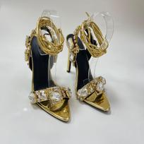 Fashion Sexy Ankle Strap Sandals Women Party Nightclub Stripper Heels High Quality Crystal Diamond Pointed Toe Wedding Shoes 35