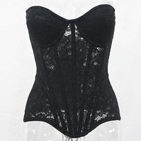 Steel Bone Lace Corset V-Neck Top Sexy Sheer Bustier Tops for Women Pure Color Corset Waist Shapewear Lingerie Overbust Xxs