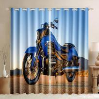 Motorcycle Window Curtains,3D Dirt Motocross Bike Rider Silhouettes Crossing The Road in Motocross Race Thick Blackout Curtains W50H130(CM)x2&Hook