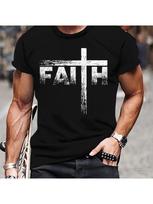 Men's Faith Print T-shirt, Casual Short Sleeve Crew Neck Tee, Men's Clothing For Outdoor S juoda