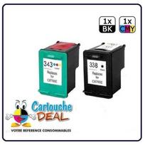 HP 338 - HP 343 - HP Photosmart 2570 2575 2600 2610 2710 7850 8100 8150 8350 8450 8750 -GP Lot 2 cartouches compatible HP338 HP343