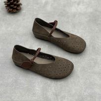 GKTINOO Hollow-out Breathable Genuine Leather Flats Spring/summer 2025 New Soft Soled Comfortable Cowhide Women's Shoes 225 pilka spalva